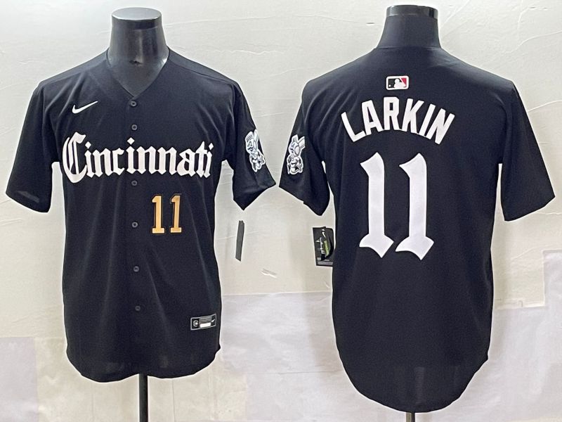 Men 2025 Cincinnati Reds #11 Larkin Black Five generations Joint Name Nike MLB Jersey style 3